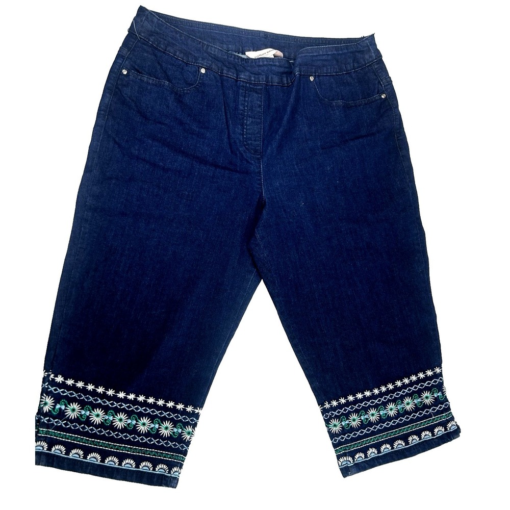 NWOT Allison Daley Capri Denim Embroidered Grandmacore Effortless Size 16 Petite